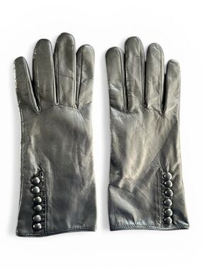 Alexandra Bartlett Black Button Wrist Leather Gloves - Size XL (8 glove size)